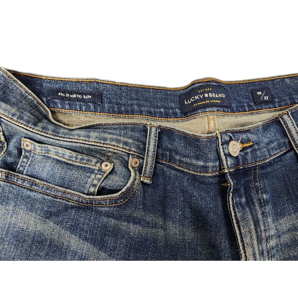 Lucky Brand 410 Athletic Slim‎ Mens 38x32 Dark Wash Blue Jeans - Picture 2 of 9